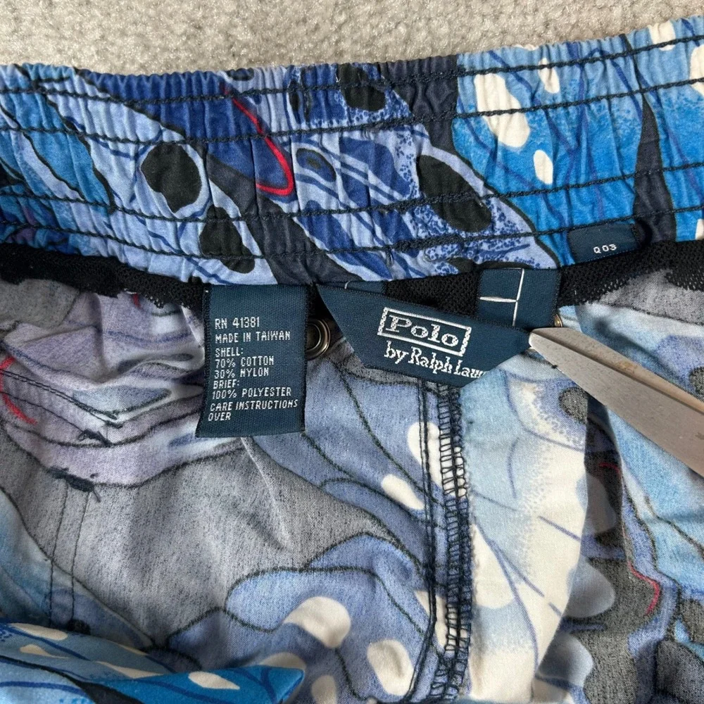 VTG Polo Ralph Lauren Swim Trunks Mens XL Blue Butterfly Wing Print Mesh Lined 5